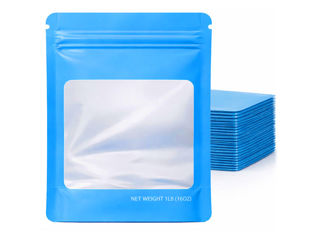 25 Pack – 1lb Solid Color Mylar Bags with Square Window - Light Blue