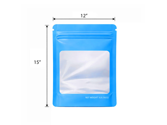 25 Pack – 1lb Solid Color Mylar Bags with Square Window - Light Blue