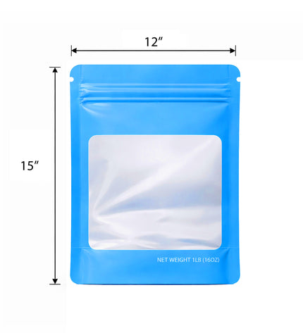 25 Pack – 1lb Solid Color Mylar Bags with Square Window - Light Blue