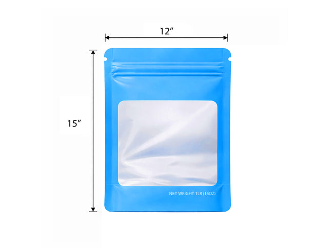 25 Pack – 1lb Solid Color Mylar Bags with Square Window - Light Blue
