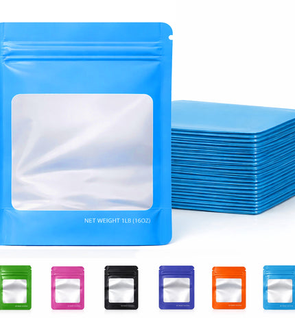 25 Pack – 1lb Solid Color Mylar Bags with Square Window - Light Blue