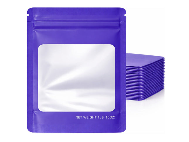 25 Pack – 1lb Solid Color Mylar Bags with Square Window - Royal Blue