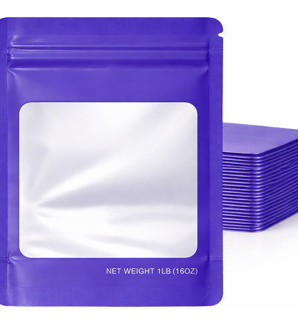 25 Pack – 1lb Solid Color Mylar Bags with Square Window - Purple
