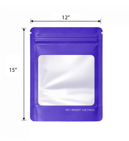 25 Pack – 1lb Solid Color Mylar Bags with Square Window - Purple