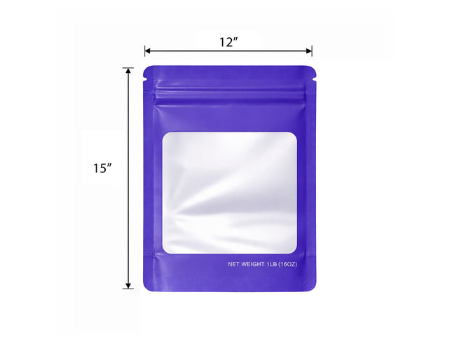 25 Pack – 1lb Solid Color Mylar Bags with Square Window - Royal Blue