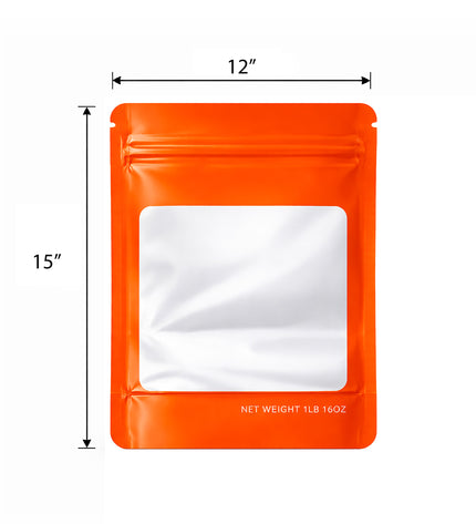 25 Pack – 1lb Solid Color Mylar Bags with Square Window - Orange