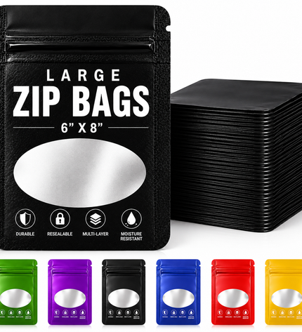 50 Pack - Large Solid Color Zip-Seal Foil Pouches (6"x8") Oval Style Selection
