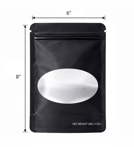 50 Pack – 28g Solid Color Mylar Bags with Oval Window - Black
