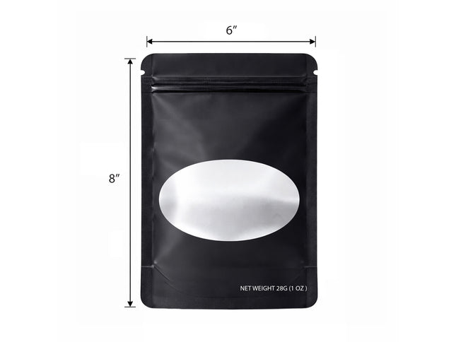 50 Pack – 28g Solid Color Mylar Bags with Oval Window - Black