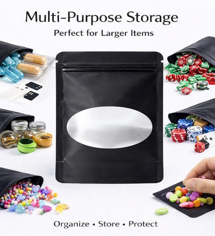 50 Pack - Large Solid Color Zip-Seal Foil Pouches (6"x8") Oval Style Selection