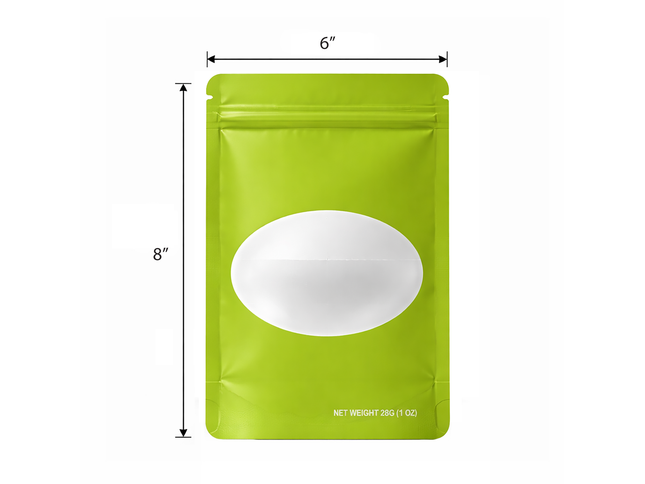 50 Pack – 28g Solid Color Mylar Bags with Oval Window - Green