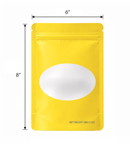 50-Pack 28g Solid Color Mylar Bags with Oval Window – Yellow