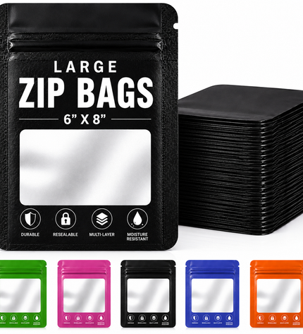 50 Pack - Large Solid Color Zip-Seal Foil Pouches (6"x8") Square Style Selection