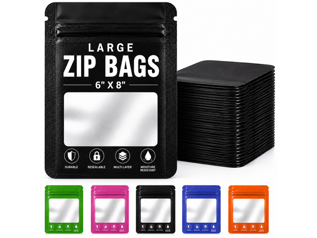 50 Pack - Large Solid Color Zip-Seal Foil Pouches (6"x8") Square Style Selection