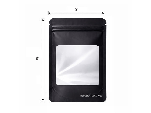 50 Pack – 28g Solid Color Mylar Bags with Square Window - Black