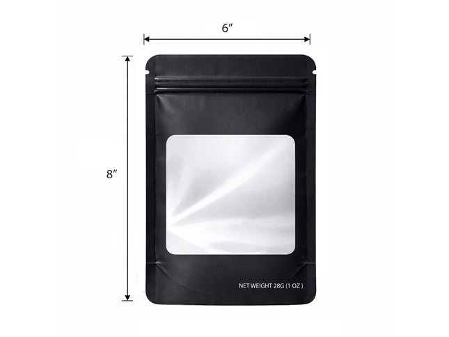 50 Pack – 28g Solid Color Mylar Bags with Square Window - Black