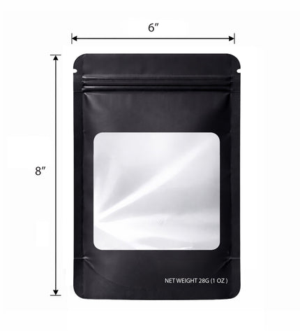 50 Pack – 28g Solid Color Mylar Bags with Square Window - Black