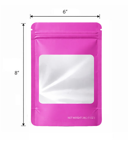 50 Pack – 28g Solid Color Mylar Bags with Square Window - Pink