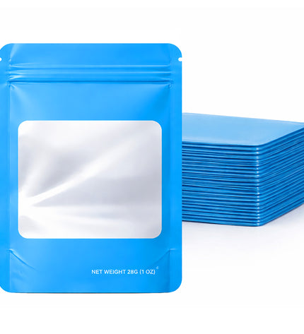 50 Pack – 28g Solid Color Mylar Bags with Square Window - Light Blue