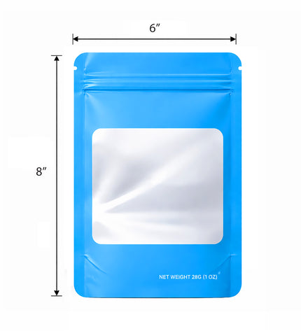 50 Pack – 28g Solid Color Mylar Bags with Square Window - Light Blue