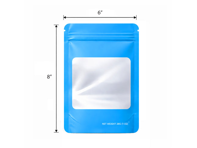 50 Pack – 28g Solid Color Mylar Bags with Square Window - Light Blue