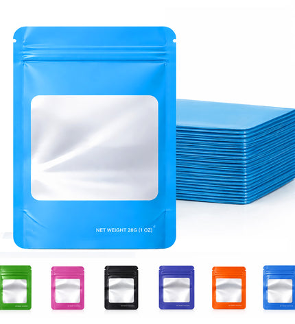 50 Pack – 28g Solid Color Mylar Bags with Square Window - Light Blue