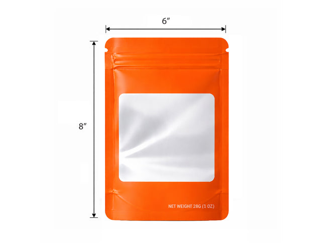 50 Pack – 28g Solid Color Mylar Bags with Square Window - Orange