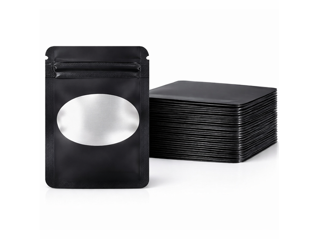 50 Pack – 3.5g Solid Color Mylar Bags with Oval Window - Red