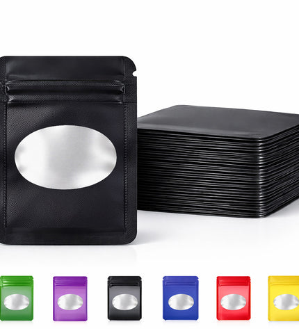50 Pack - Small Solid Color Zip-Seal Foil Pouches (4"x5") Oval Style Selection