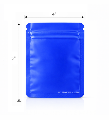 50 Pack – 3.5g Solid Color Mylar Bags with Oval Window - Blue