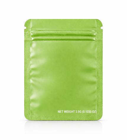 50 Pack – 3.5g Solid Color Mylar Bags with Oval Window - Green