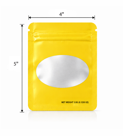 50 Pack – 3.5g Solid Color Mylar Bags with Oval Window - Yellow