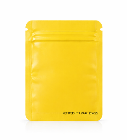 50 Pack – 3.5g Solid Color Mylar Bags with Oval Window - Yellow