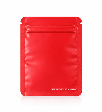 50 Pack – 3.5g Solid Color Mylar Bags with Oval Window - Red