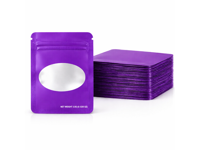 50 Pack 3.5g Solid Color Mylar Bags – Purple
