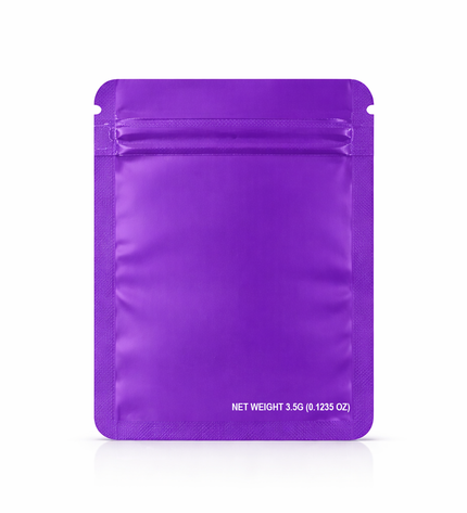 50 Pack – 3.5g Solid Color Mylar Bags with Oval Window - Purple