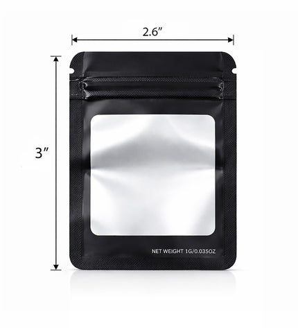 50 Pack – 3.5g Solid Color Mylar Bags with Square Window - Black