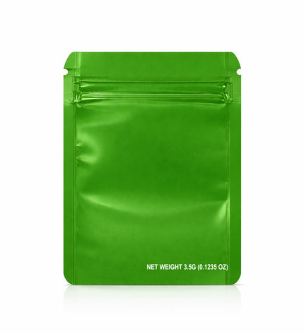 50 Pack – 3.5g Solid Color Mylar Bags with Square Window - Green