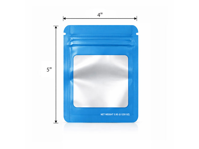 50 Pack – 3.5g Solid Color Mylar Bags with Square Window - Light Blue