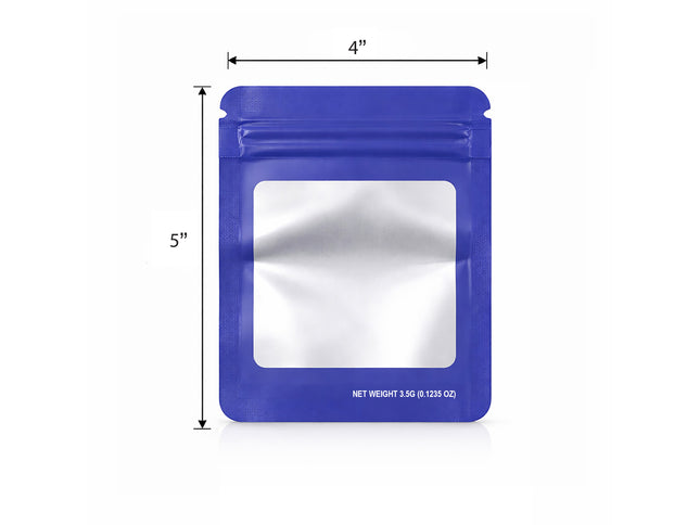 50 Pack – 3.5g Solid Color Mylar Bags with Square Window - Purple