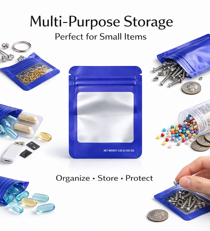 50 Pack – 3.5g Solid Color Mylar Bags with Square Window - Purple
