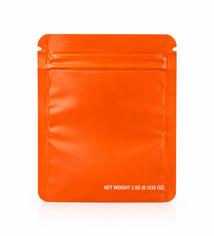 50 Pack – 3.5g Solid Color Mylar Bags with Square Window - Orange