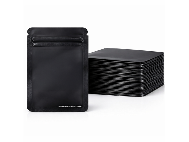 50 Pack – 3.5g Solid Color Mylar Bags Plain No Window - Metallic Black