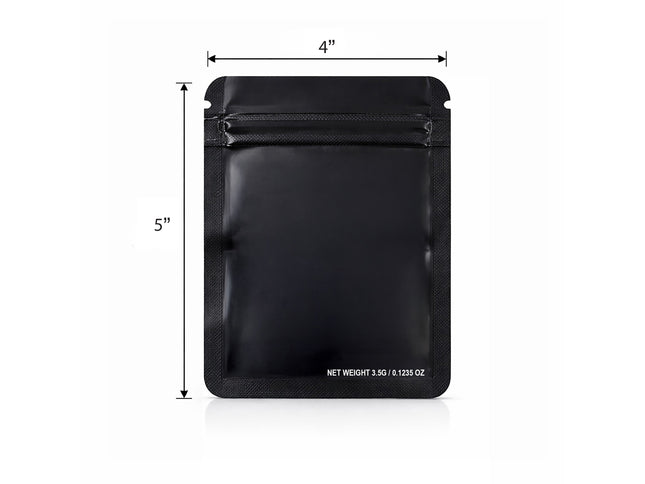 50 Pack – 3.5g Solid Color Mylar Bags Plain No Window - Metallic Black