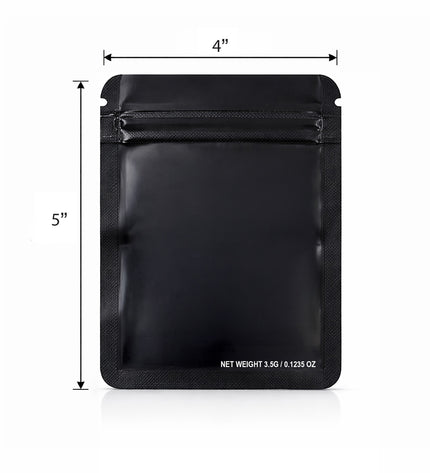 50 Pack – 3.5g Solid Color Mylar Bags Plain No Window - Metallic Black