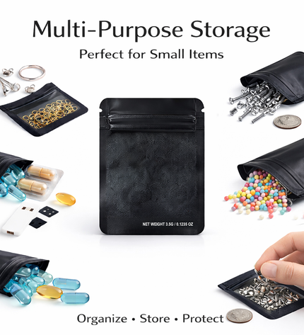 50 Pack – 3.5g Solid Color Mylar Bags Plain No Window - Metallic Black