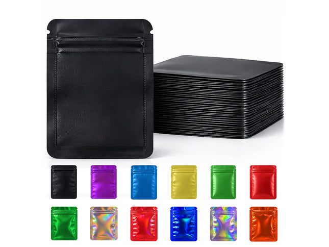 50 Pack - Small Solid Color Zip-Seal Foil Pouches (4"x5")  - 12 Color Options