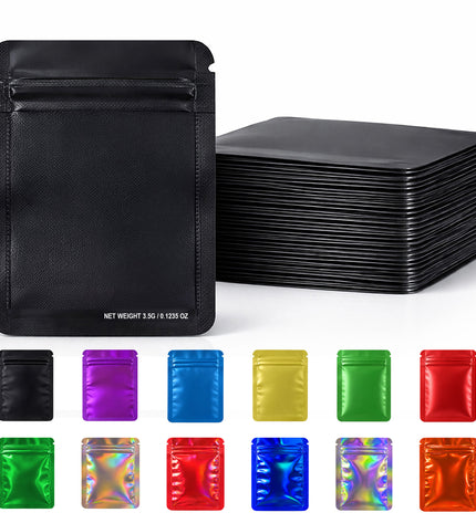 50 Pack – 3.5g Solid Color Mylar Bags Plain No Window - Metallic Black