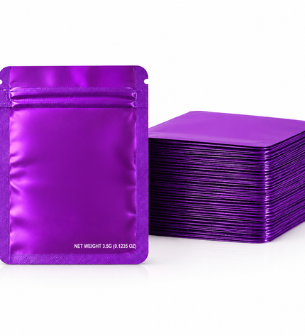 50 Pack – 3.5g Solid Color Mylar Bags Plain No Window - Metallic Purple