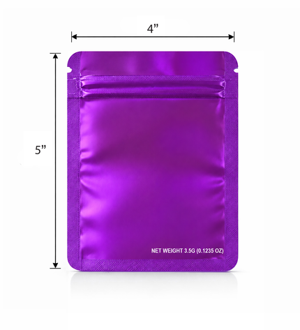 50 Pack – 3.5g Solid Color Mylar Bags Plain No Window - Metallic Purple